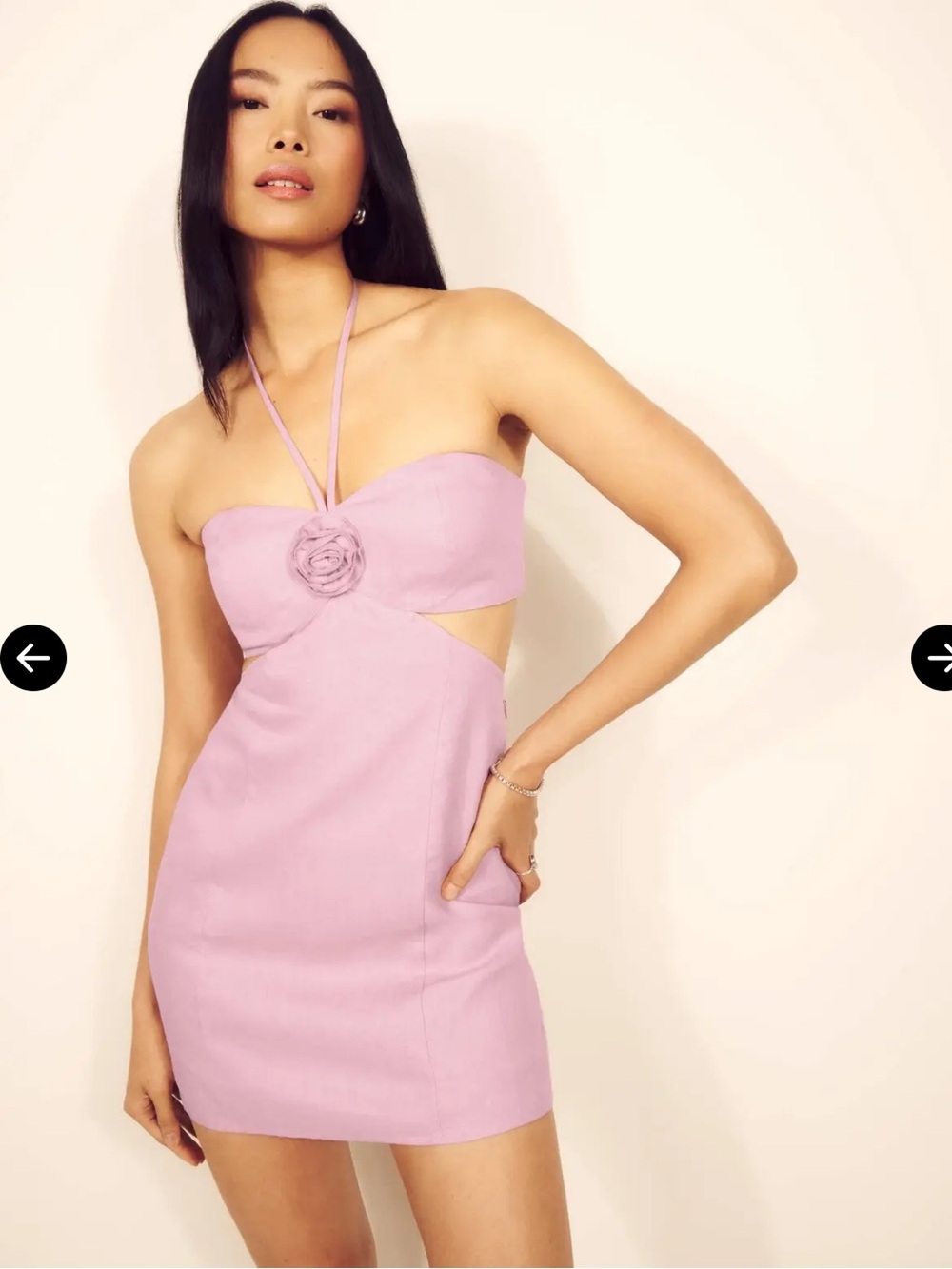 Reformation Lilac Halter Mini Dress with Rose Detail